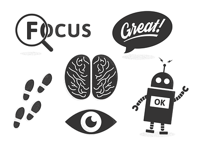 Design Principles brain design eye footsteps icons illustration magnify principles robot