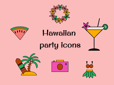 Hawaiian party icons design figma hawaii holidays icon icon kit icon set icons party summer summervibes ui uidesign vector