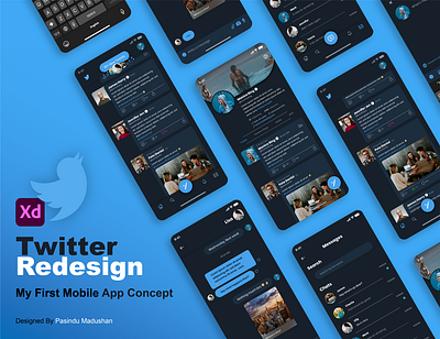 Twitter Mobile App Redesign app redesign dark theme ui illustration mobile app design modern modern design template texture twitter ui ui design uiux ux vector visual design web design