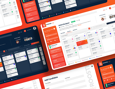 Rooster App (Recruitment Platform) - Redesign Concept brand identity branding dark dark theme ui dark ui job jobs jobsite landing page design light modern design orange recruit recruiter recruiting rooster ui design ux web app web design