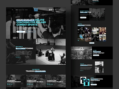 BJJ Conditioning Fitness Training for Athletes and Gyms black and white blue brand identity branding dark mode fitness gym gym web landing page design minimal web design modern design training ui ui design ux web design workout