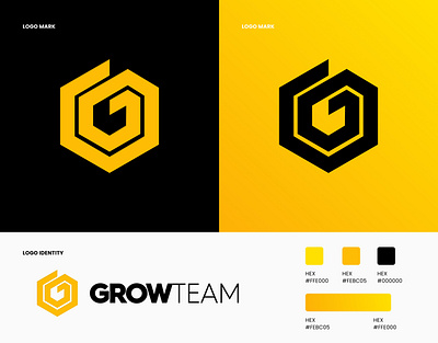 Grow Team - Brand Identity black brand identity design g logo grow illustration letter g logo modern design yellow
