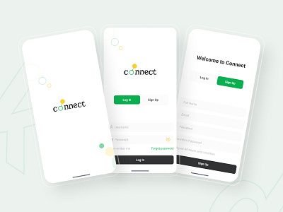 Connect - Social Media App | Splash screen | Log In | Sign Up app appdesign creative creative design design login screen minimal mobile app design mobile ui professional design signup signup screen social social media social media app social network ui ui design userinterface ux