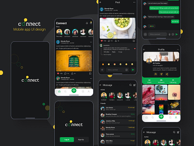 Connect Social Media App Dark mode app app ui design appdesign design graphicdesign login screen message app mobile app design mobile ui social media design ui ui design userinterface ux