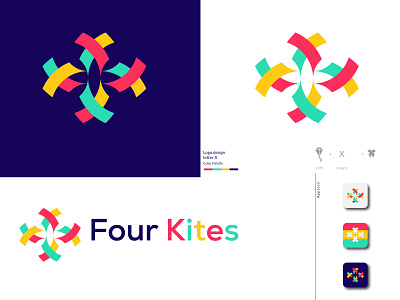 Four Kites Logo Design brand brand designer branding bright colorful company corporate creative cross friendly gradient green health helpful logotype modern multicolor office orange