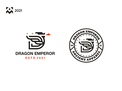 Dragon Emperor Logo ancient apparel badge branding design dragon icon illustration initial initiald lineart logo symbol vector vintage