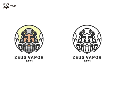 Zeus Vapor Logo badge branding company design emblem god icon illustration lineart logo symbol vector zeus