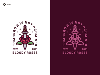 Bloody Roses Logo apparel badge bloody branding design emblem flower icon illustration lineart logo retro rose sword symbol vector vintage