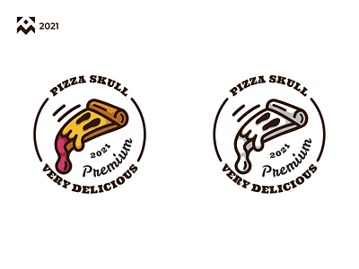 Pizza Skull Logo badge branding classic design eat icon illustration junkfood lineart logo pizza retro skull symbol tasty vector vintage