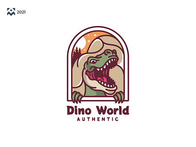 Dino World Logo angry apparel big branding cartoon character company design dinosaur icon illustration lineart logo nature symbol vector vintage