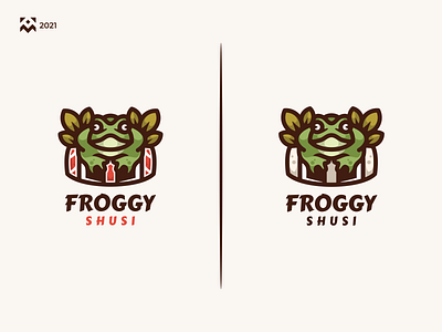 Froggy Sushi Logo branding cartoon character design eat frog froggy icon illustration lineart logo sushi symbol vector