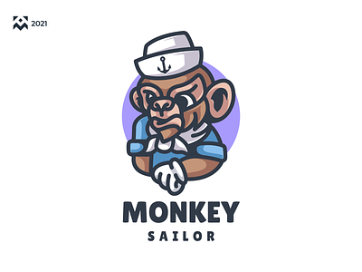 Monkey Sailor Logo animal branding cartoon character company design emblem icon illustration lineart logo shop symbol vector wild