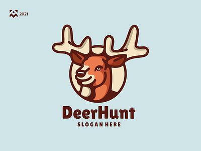 Deer Hunt Logo animal branding cartoon character deer design head horn hunter icon illustration lineart logo nature symbol vector wild