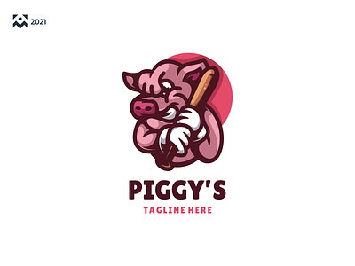 Piggys Logo animal baseball branding cartoon design emblem icon illustration lineart logo logos pig sport symbol vector