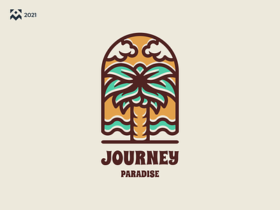 Journey Paradise Logo beach branding classic design emblem icon illustration journey lineart logo nature palm paradise retor symbol tree vector vintage