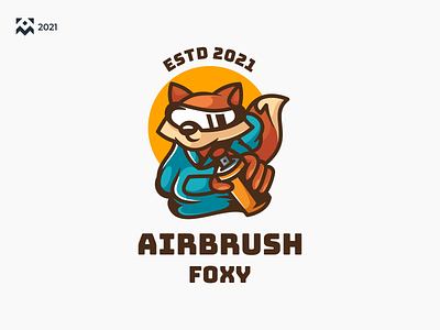 Airbrush Foxy Logo airbrush branding cartoon character cute design fox foxy icon illustration lineart logo studio symbol vector
