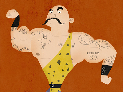 Strongman circus moustache muscle strong tattoo