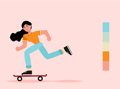 GIRL WITH SKATEBOARD colors flat art flat design girl character girl illustration illustrator