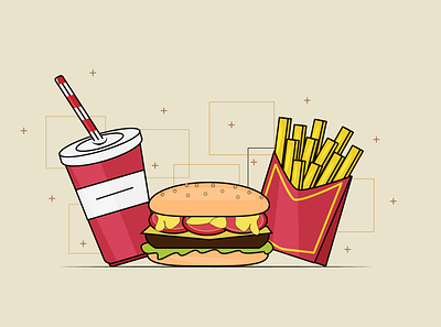 Burger meal burger design drink fastfood flat art flat design food fries illustration illustrator soda