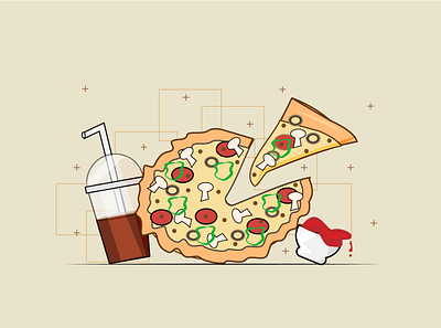 pizza color style design fast food flat art flat design illustration illustrator pizza pizza box soda souse
