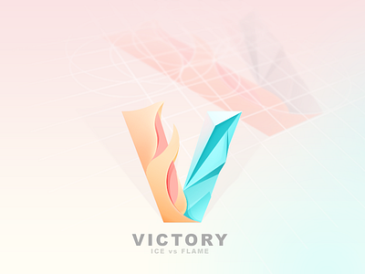 ICE vs FLAME flame flat gradient ice illustration logo simple ui v vector victory