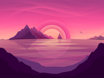 Sunset flat gradient illustration picture sea sunset vector yacht