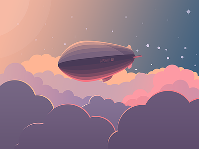 Airship airship cloud flat freedom gradient illustration sky stars vector