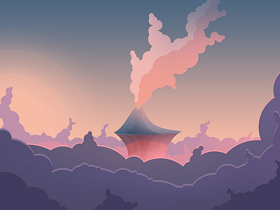 Volcano cloud flat freedom gradient illustration sky vector volcano