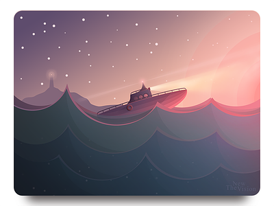 Sea Trip dreams flat illustration sea ship sunset