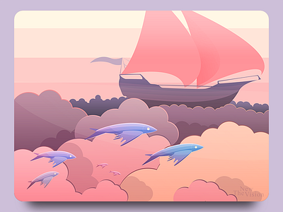 Fishing 2 clouds fish fishing gradient illustration ship vector © thenewvision