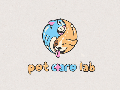 Pet Care Lab cartoon cat dog logo pet pet care lab