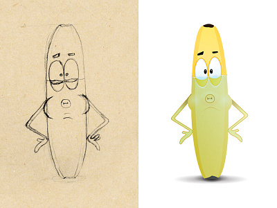 Banana full of water banana cartoon character cute full process sketch water