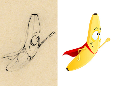 banana super hero banana cartoon character cute flying process sketch super hero