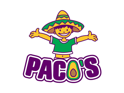 WIP Paco's Logo avocado boy cartoon guacamole mascot mexican pacos smile sombrero