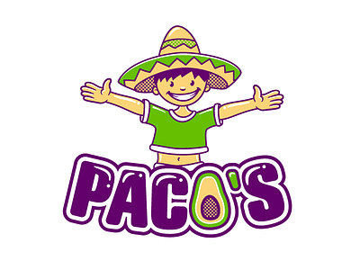 Paco's avocado boy cartoon guacamole mascot mexican pacos smile sombrero