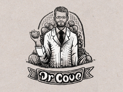 Dr Cove apple doctor engraving fruit juice lettering logo retro sketch vintage