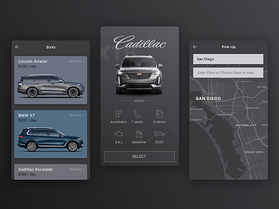 Car rental app app bmw cadillac car concept icons interface ios map mobile rental sketch ui ux vehicle
