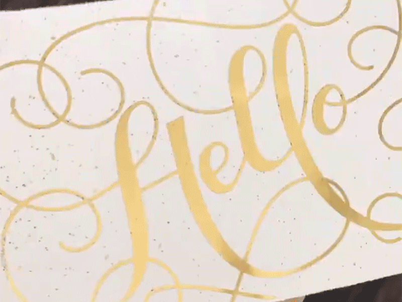 Hello foil print foil foil print gold hand lettering hello lettering print script swash swirl