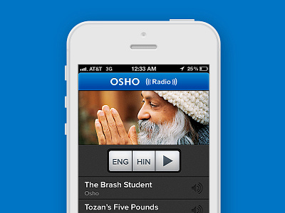 OSHO Radio blue clean ios iphone mobile osho player radio rgrundig ui ux