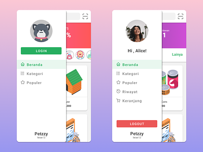 Petzzy User Interface app colorful design flat ui ux