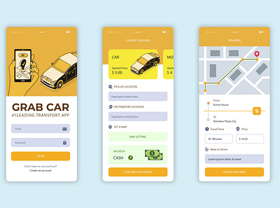 GRAB CAR APP app branding graphic design illustration ui ui design uisource ux