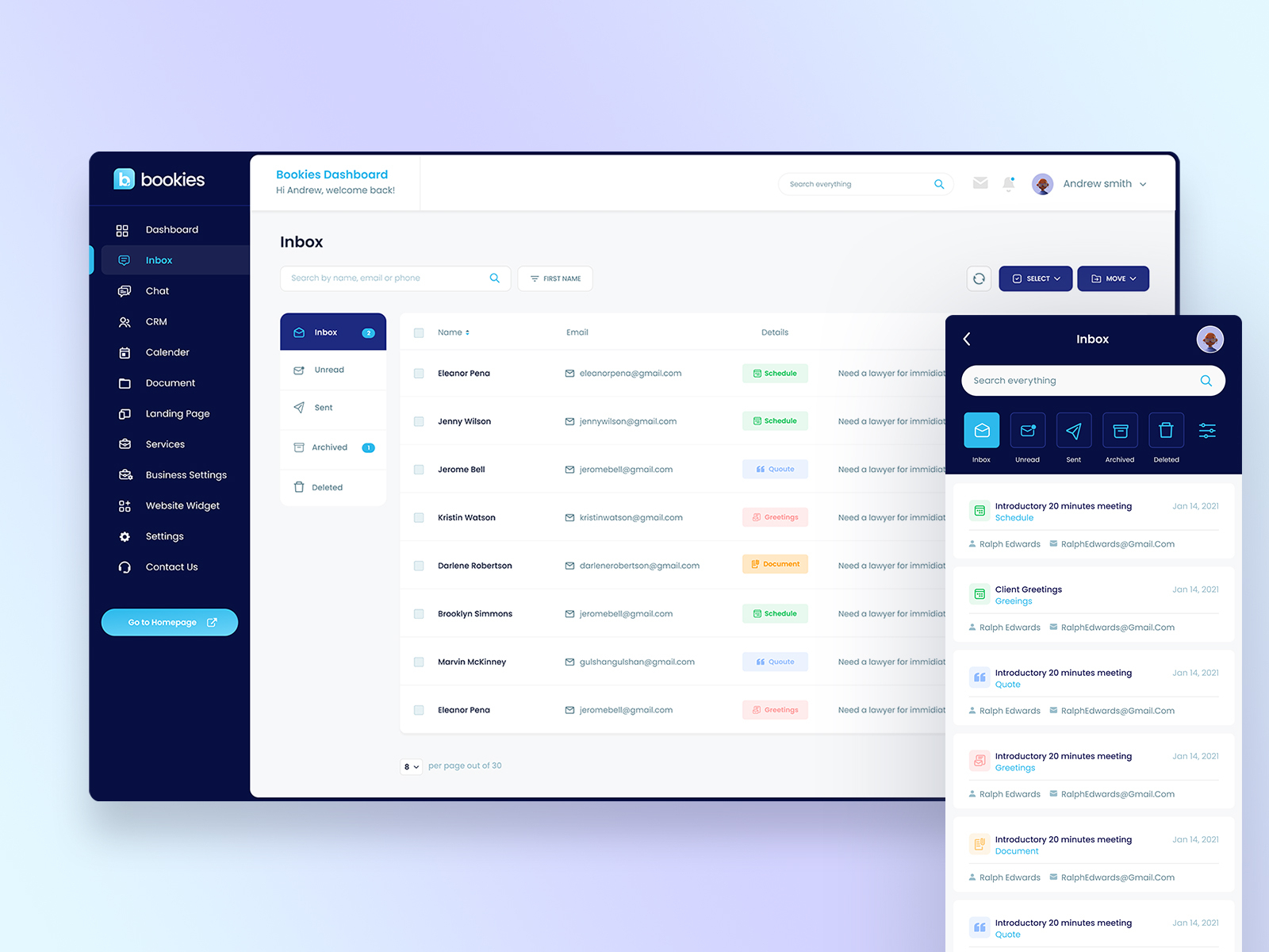 Bookies Dashboard- Inbox by Nazmul Shohag on Dribbble