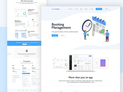 Booking Management App Website booking app company corporate flat design illustration landing page management app pricing ui website