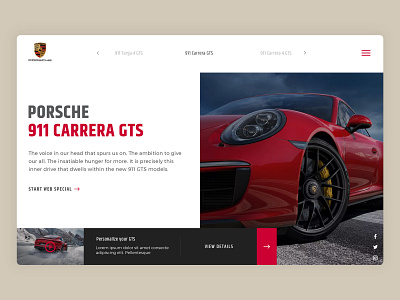 Porsche Carrera 911 GTS. 911 carrera gts automobile card header porsche 911 slider sports car super car ui uidesign uiux uxdesign web design