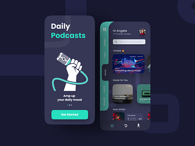 Podcast Application UI Dark Mode app design brand dark ui figma green minimal music podcast product design ui ui design uisketch uitrend uitribe uiux ux ux ui