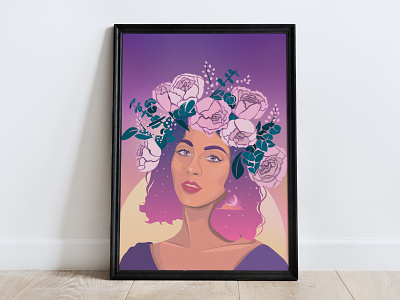 "Sun" art beautiful woman colorful art colorful illustration constellation dawn design digital wall art girl with flowers graphic design illustration pop art pop illustration postcard poster stars sun wall art wall art design young woman