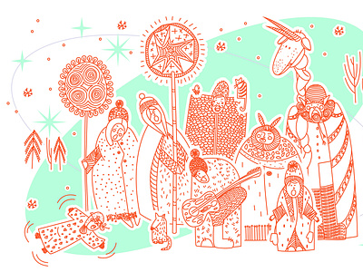 Christmas Singing People line art