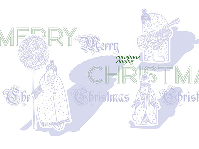 Christmas Singing People line art