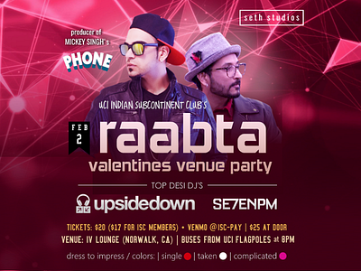 Raabta - Desi Valentines Venue Party by Seth Studios advertisement bollywood concert dj flyer indian music punjabi club venue