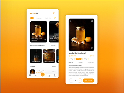 Madu in - Honey Shop App app branding design ecommerce ecommerce app ecommerce design ecommerce shop flat honey shop shopping app ui ux